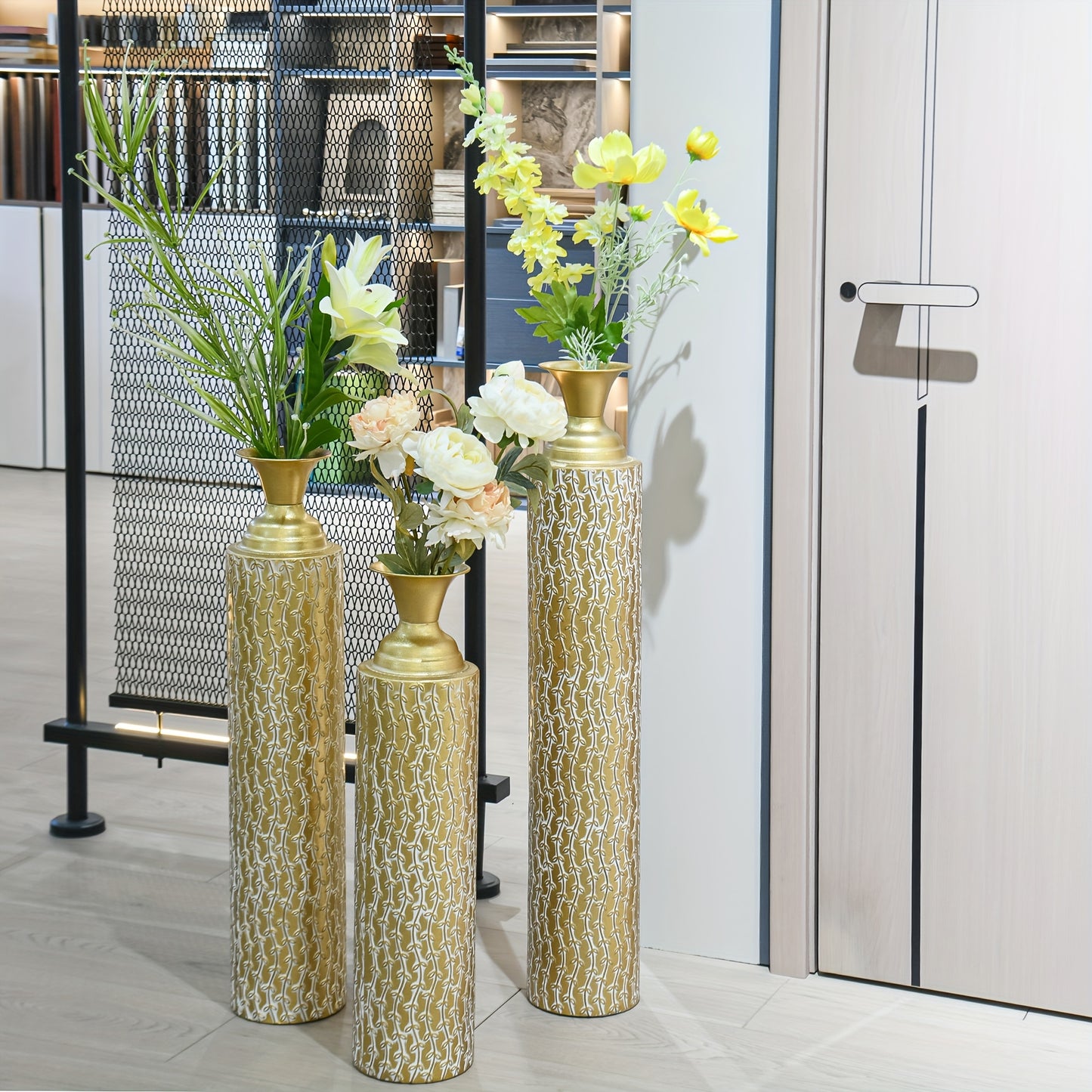 3pcs Set Of Gorgeous Metal Decorative Vases, Various Exquisite Patterned Vases, Home Decoration Flower Pots, Indoor Art Floor Decorations, Flower Arrangement, Fake Flowers, Reed Art, Housewarming Weddings, Mother'S Day Birthdays, Holiday Gifts