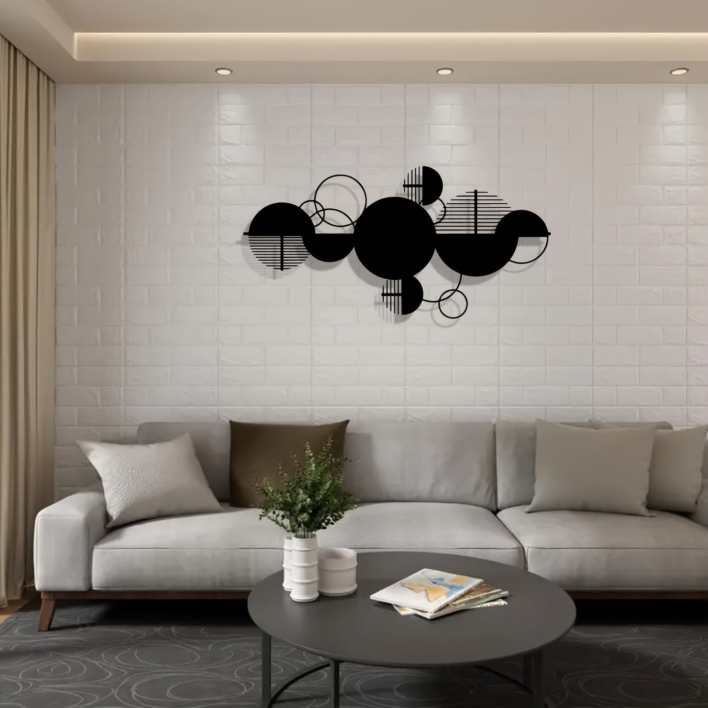 Modern Metal Wall Decor 1pc Modern Minimalist Metal Wall Decor - Black & White Geometric Circle Art with Horizontal Overlapping Circles - Powder-Coated Metal Construction - Bedroom