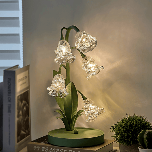 Green Floral Table Lamp - Crystal Glass Shade, Sturdy Iron Frame, USB Powered, Anti-Slip Base for Bedroom, Desk, Study