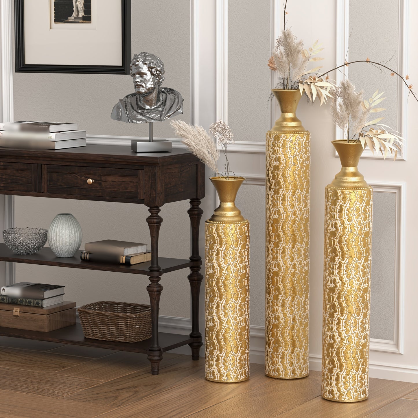 3pcs Set Of Gorgeous Metal Decorative Vases, Various Exquisite Patterned Vases, Home Decoration Flower Pots, Indoor Art Floor Decorations, Flower Arrangement, Fake Flowers, Reed Art, Housewarming Weddings, Mother'S Day Birthdays, Holiday Gifts