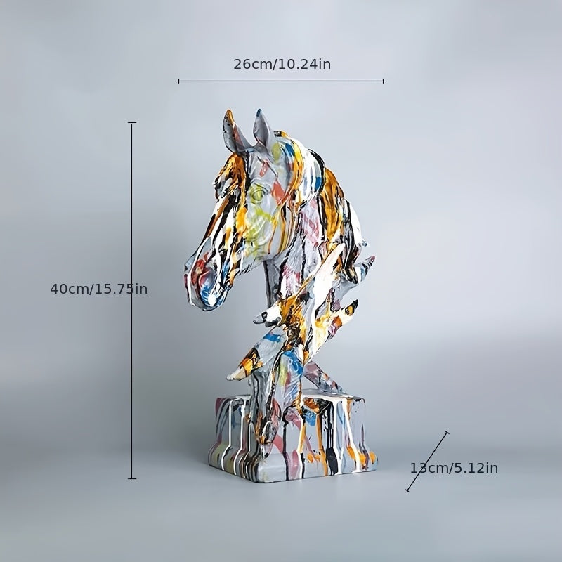 Resin Horse Head Sculpture Vibrant Abstract Resin Horse Head Sculpture | Elegant Floor-Mounted Art Piece for Living Room,