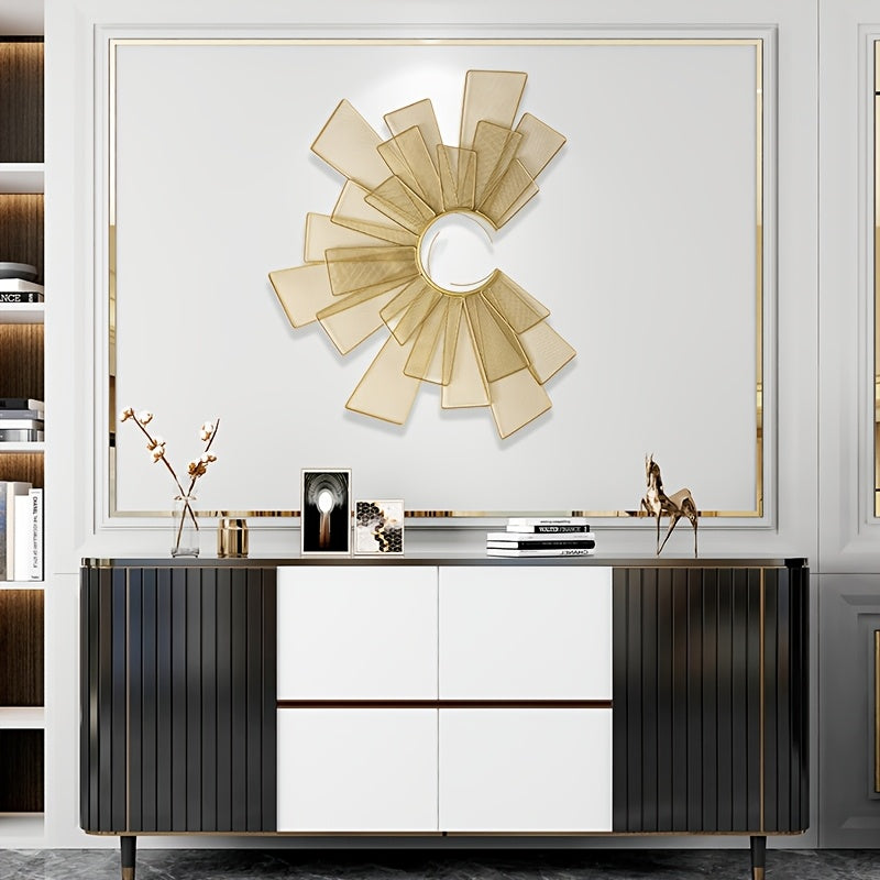 Contemporary Geometric Metal Wall Art, Abstract Golden Fantasy Themed Sculpture