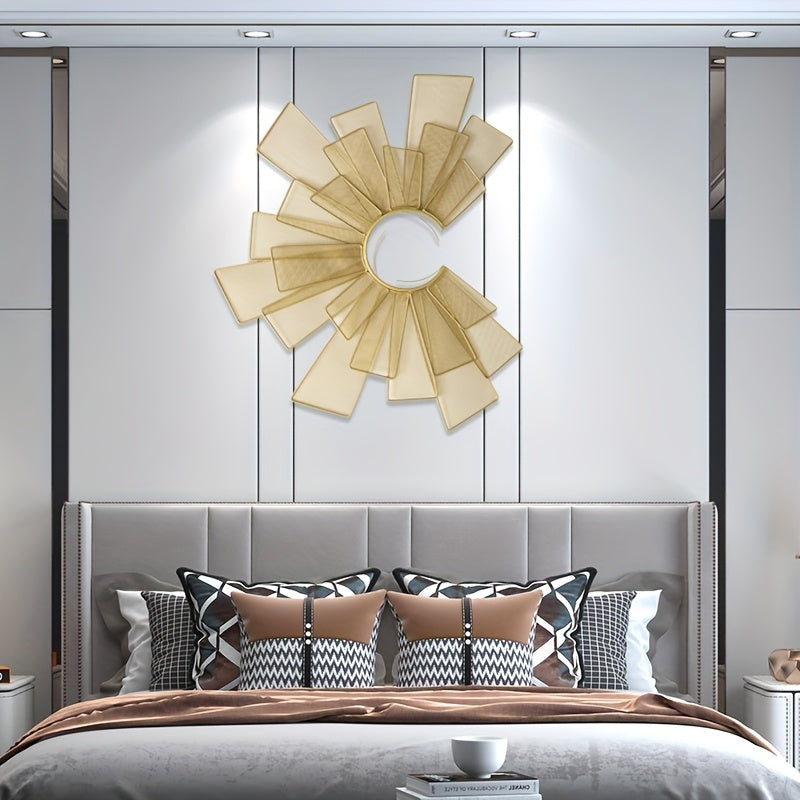 Contemporary Geometric Metal Wall Art, Abstract Golden Fantasy Themed Sculpture