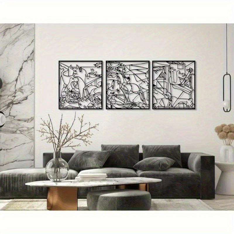3pcs Set of Extra Large Cuboid Metal Wall Art Unique Modern Home Decoration Minimalist Abstract Design Black and White Metal Wall Art Decoration