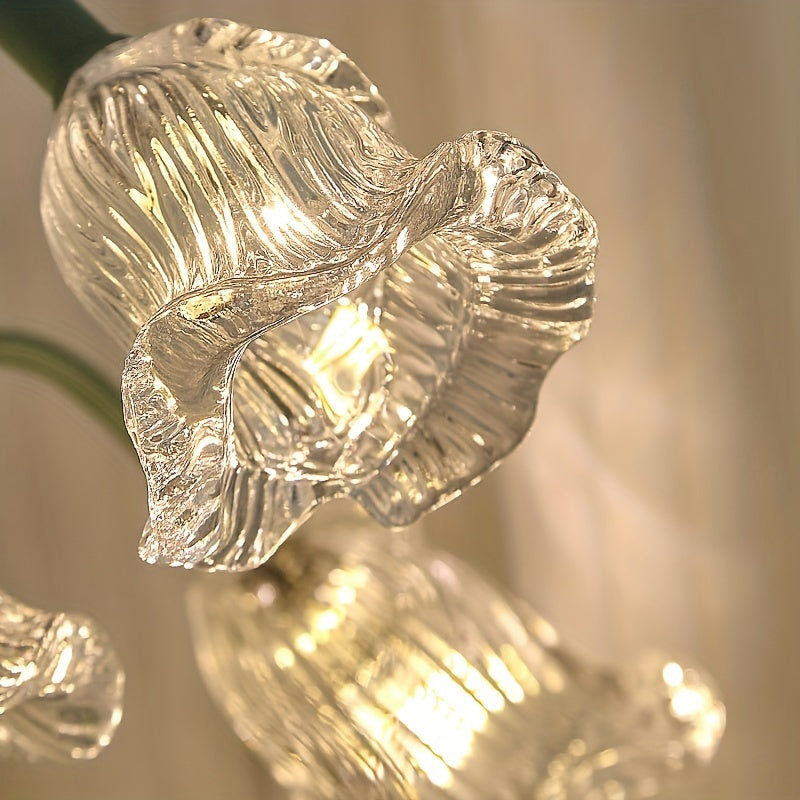 Green Floral Table Lamp - Crystal Glass Shade, Sturdy Iron Frame, USB Powered, Anti-Slip Base for Bedroom, Desk, Study