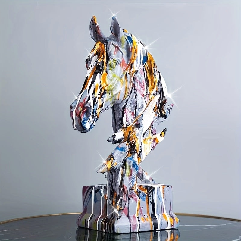 Resin Horse Head Sculpture Vibrant Abstract Resin Horse Head Sculpture | Elegant Floor-Mounted Art Piece for Living Room,