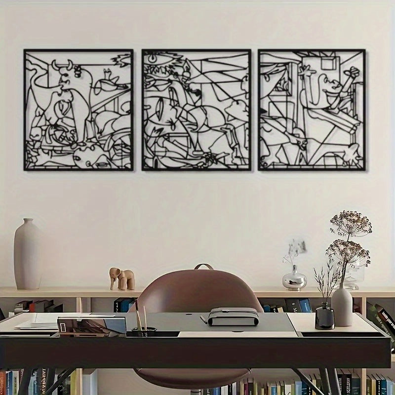 3pcs Set of Extra Large Cuboid Metal Wall Art Unique Modern Home Decoration Minimalist Abstract Design Black and White Metal Wall Art Decoration