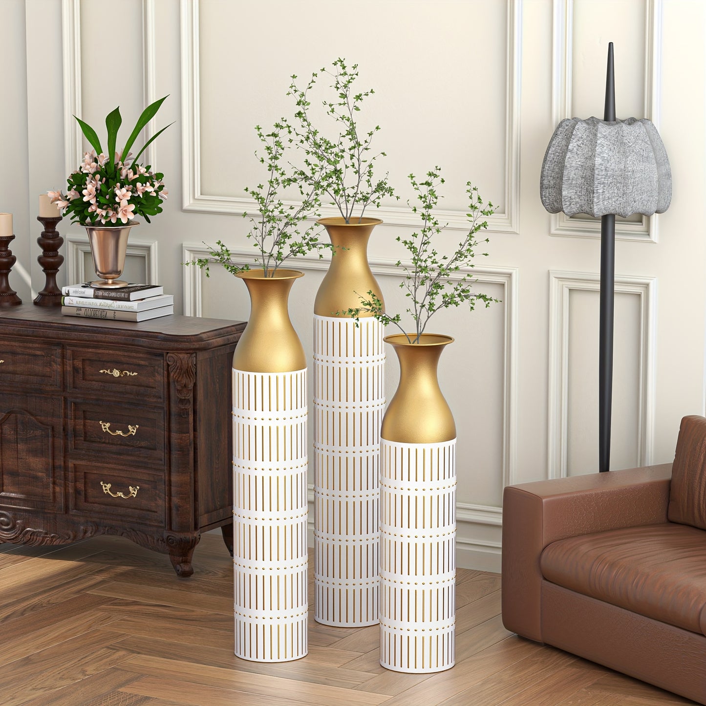 3pcs Set Of Gorgeous Metal Decorative Vases, Various Exquisite Patterned Vases, Home Decoration Flower Pots, Indoor Art Floor Decorations, Flower Arrangement, Fake Flowers, Reed Art, Housewarming Weddings, Mother'S Day Birthdays, Holiday Gifts