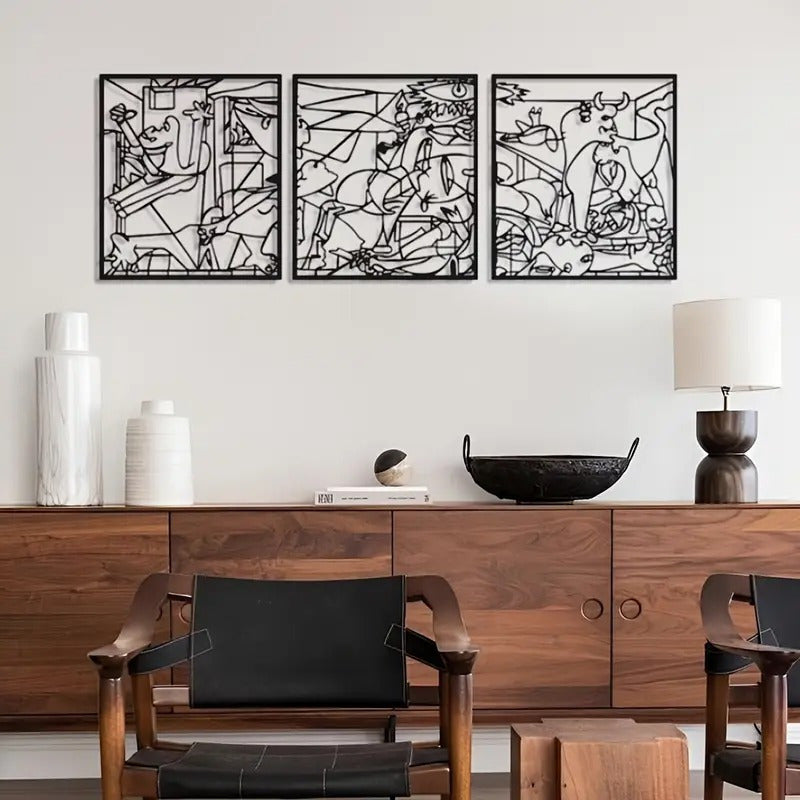 3pcs Set of Extra Large Cuboid Metal Wall Art Unique Modern Home Decoration Minimalist Abstract Design Black and White Metal Wall Art Decoration