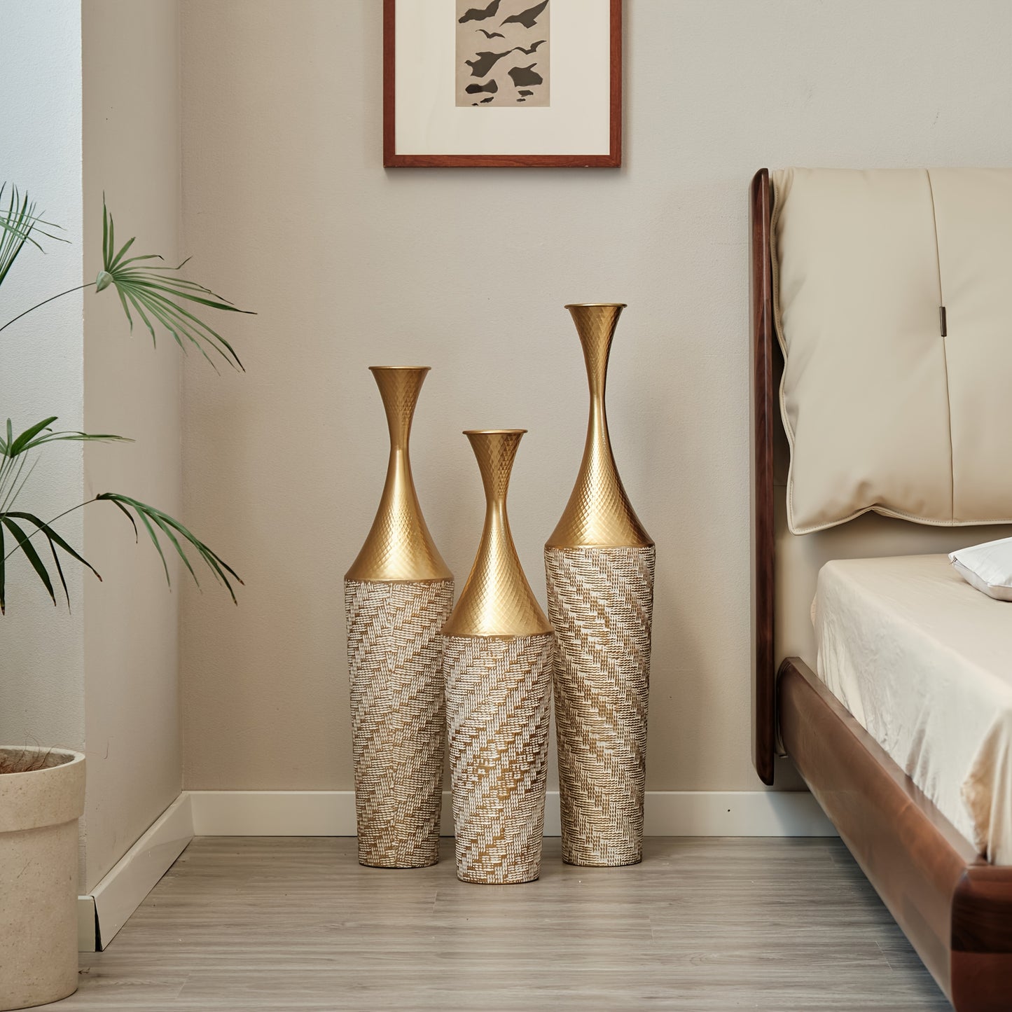 3pcs Set Of Gorgeous Metal Decorative Vases, Various Exquisite Patterned Vases, Home Decoration Flower Pots, Indoor Art Floor Decorations, Flower Arrangement, Fake Flowers, Reed Art, Housewarming Weddings, Mother'S Day Birthdays, Holiday Gifts