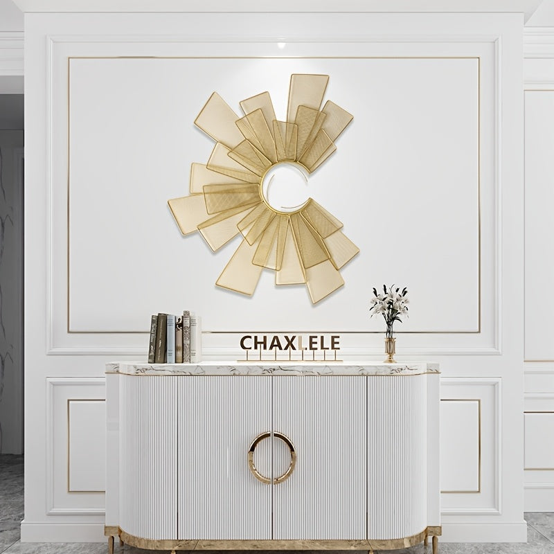Contemporary Geometric Metal Wall Art, Abstract Golden Fantasy Themed Sculpture