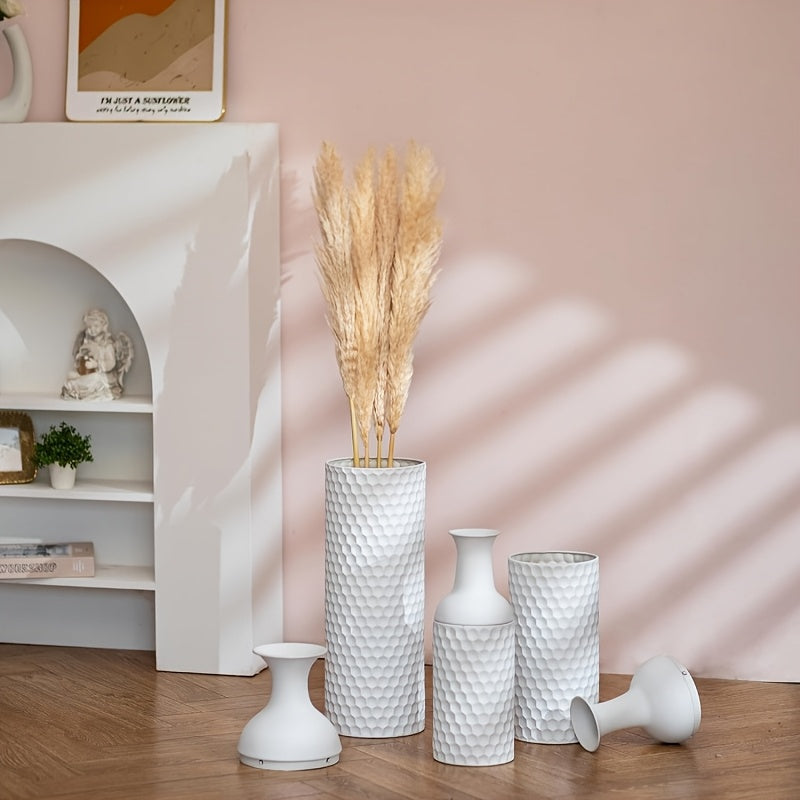 Modern honeycomb texture large black floor vase 27 inch metal floor-to-ceiling vase set 3pcs set large standing vase living room dining room bedroom home corner interior office decoration ornament