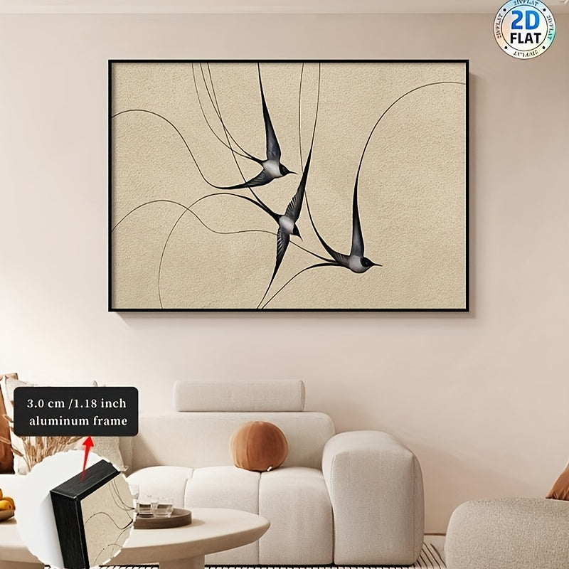 2D\u002FFLAT HD Printed Poster, Swallow Silhouette Aluminum Alloy Framed Art