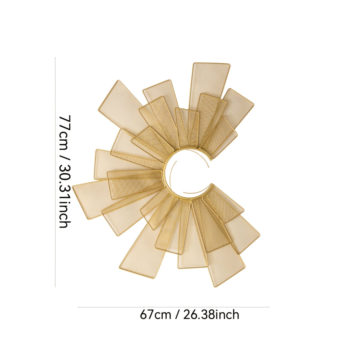 Contemporary Geometric Metal Wall Art, Abstract Golden Fantasy Themed Sculpture