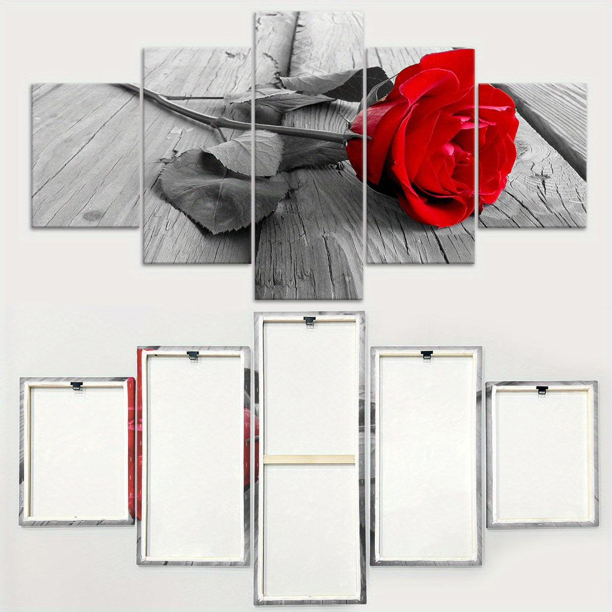 5-Piece Red Rose & Black and White Floral Canvas Wall Art Set