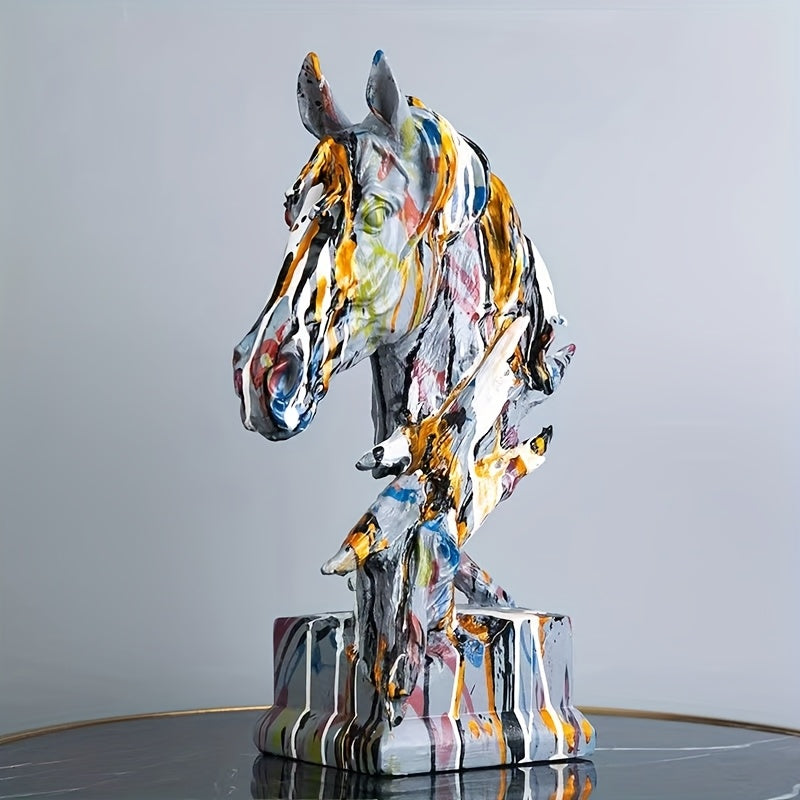 Resin Horse Head Sculpture Vibrant Abstract Resin Horse Head Sculpture | Elegant Floor-Mounted Art Piece for Living Room,