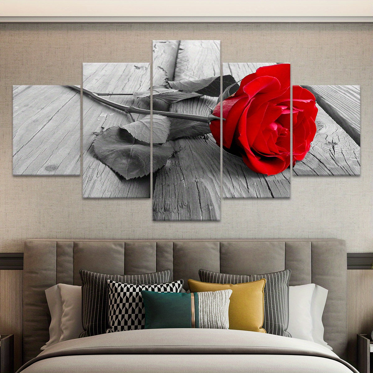 5-Piece Red Rose & Black and White Floral Canvas Wall Art Set