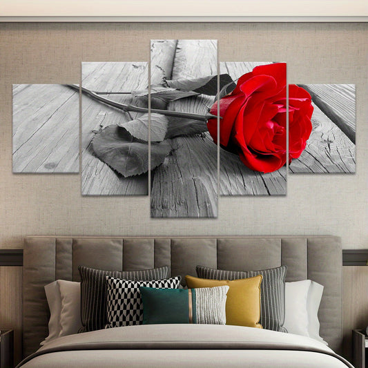 5-Piece Red Rose & Black and White Floral Canvas Wall Art Set