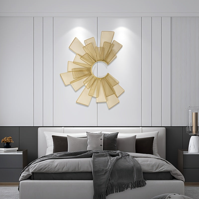 Contemporary Geometric Metal Wall Art, Abstract Golden Fantasy Themed Sculpture